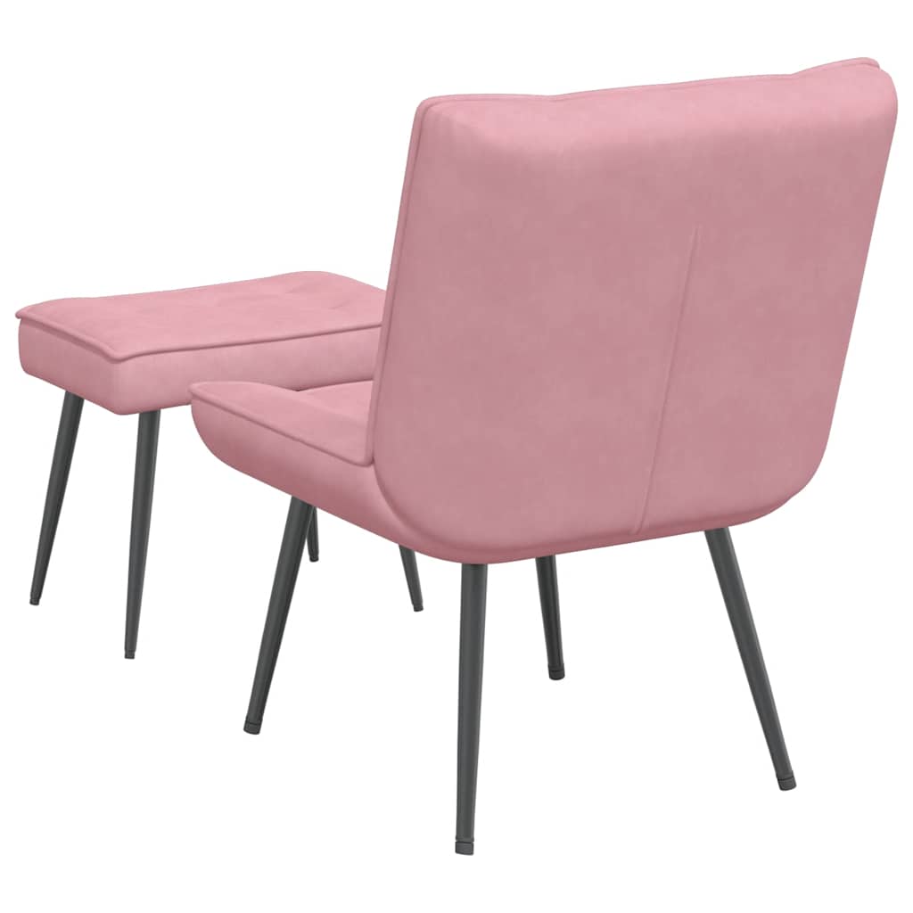 Relaxing chair with stool pink velvet