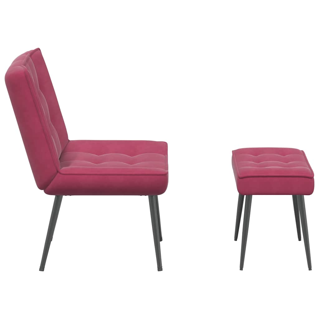 Relaxing chair with stool wine red velvet