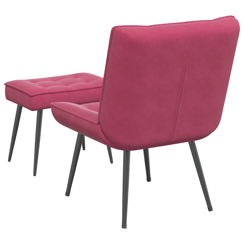 Relaxing chair with stool wine red velvet