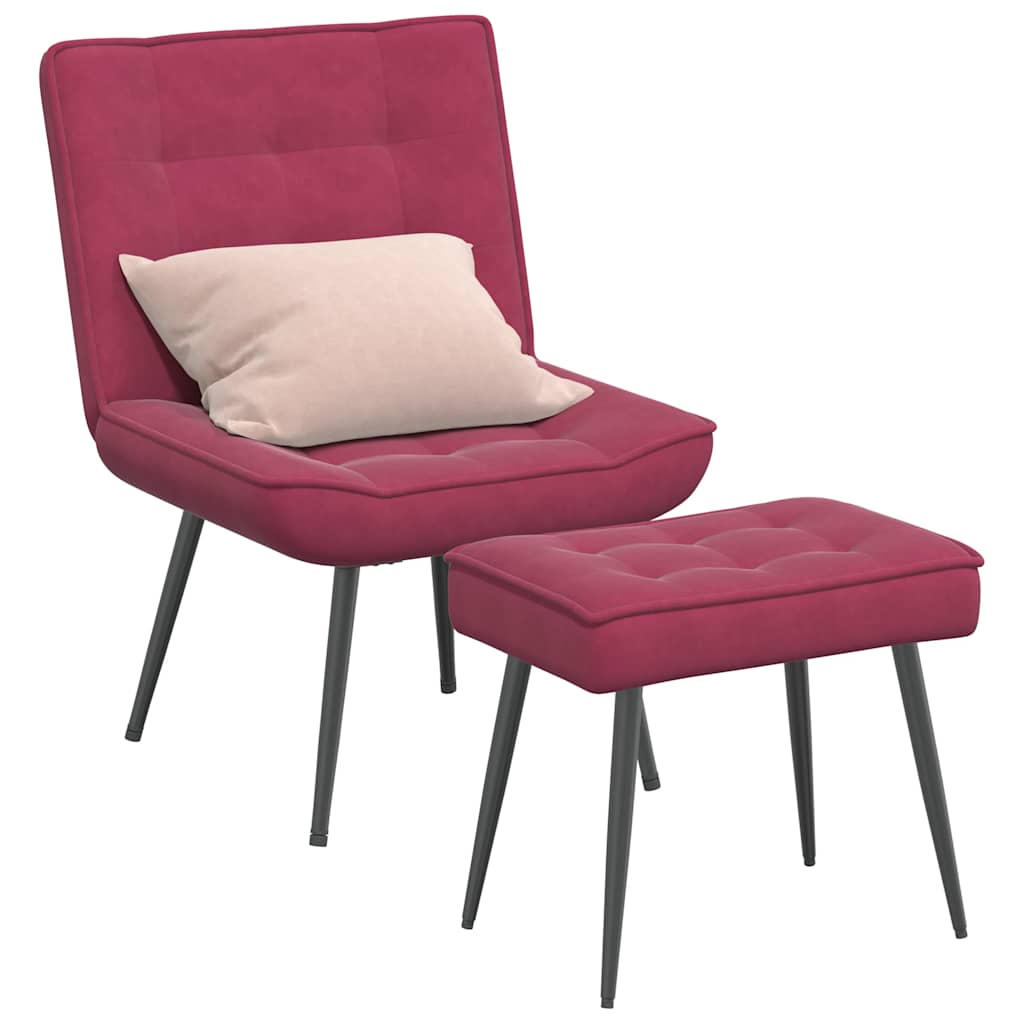 Relaxing chair with stool wine red velvet