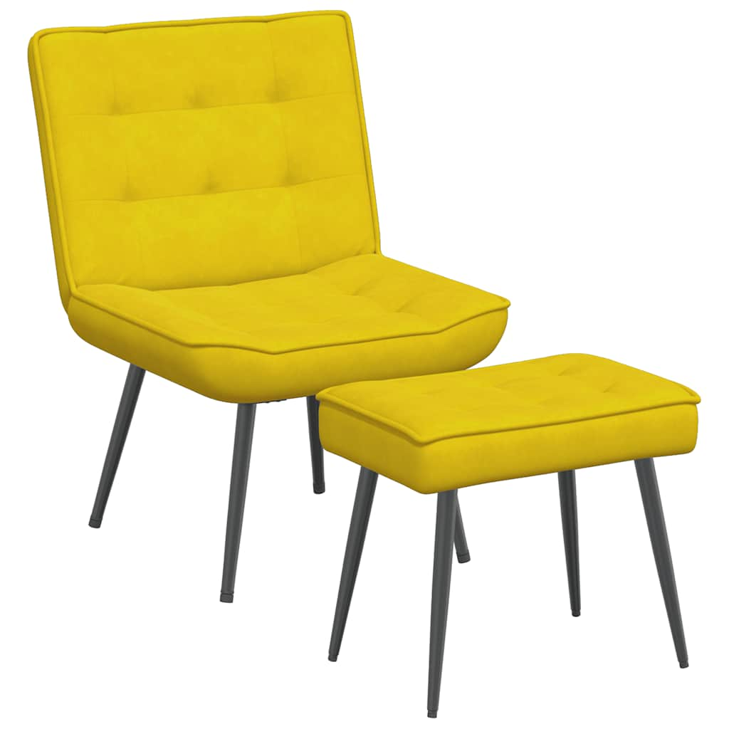 Relaxing Chair with Stool Yellow Velvet