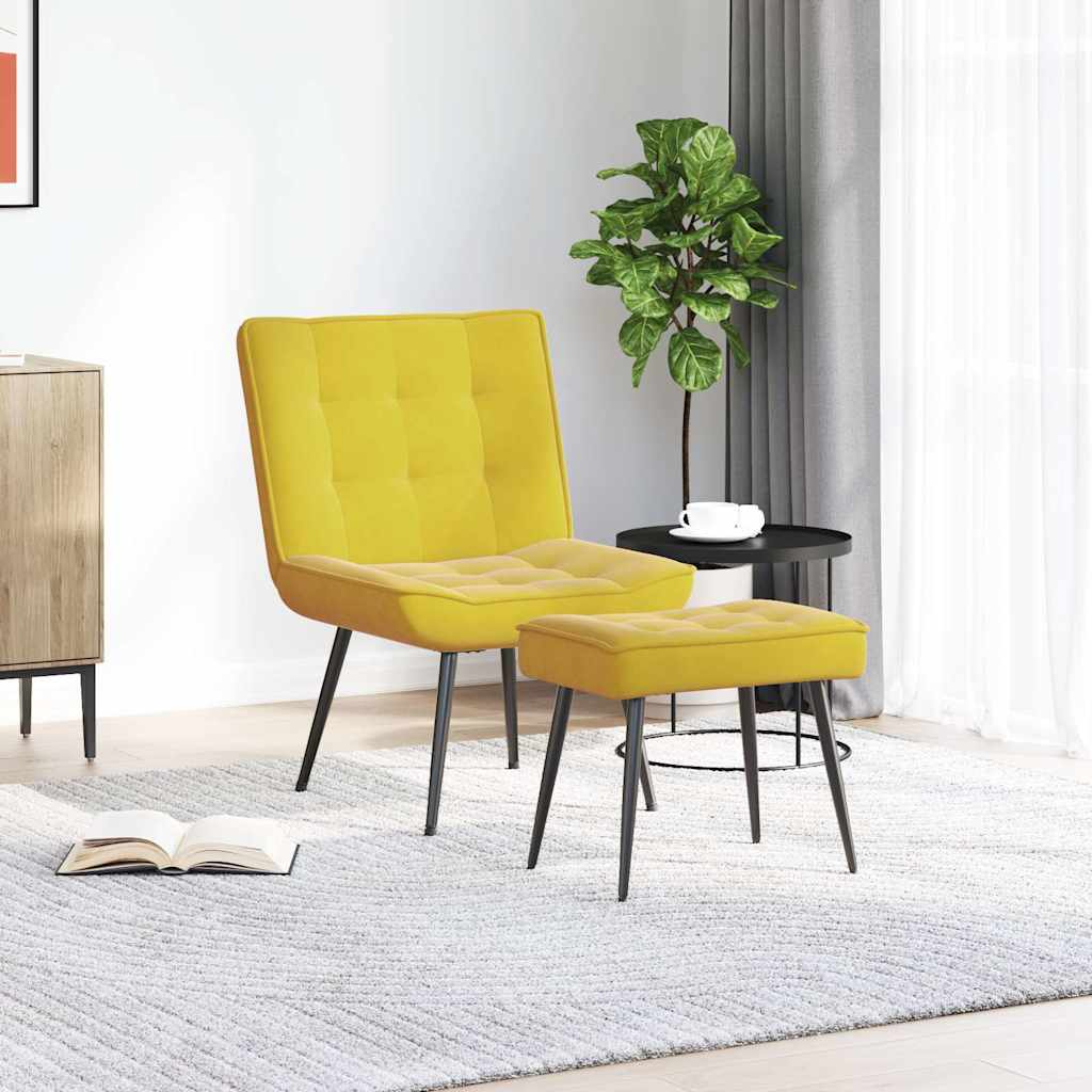 Relaxing Chair with Stool Yellow Velvet