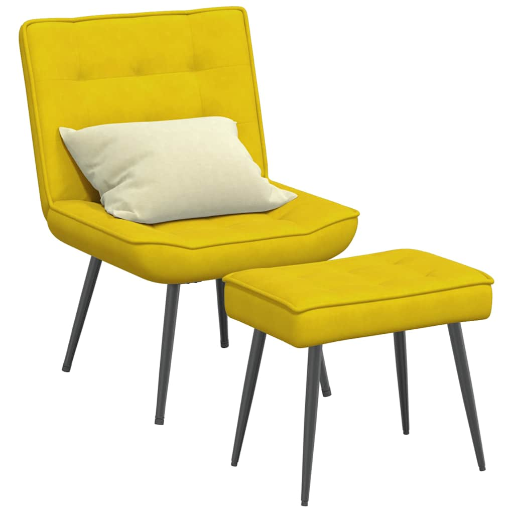 Relaxing Chair with Stool Yellow Velvet