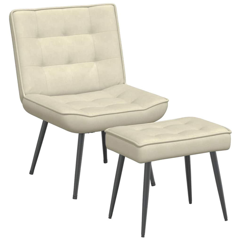 Relaxing chair with stool cream velvet