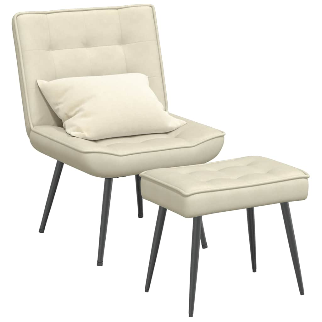 Relaxing chair with stool cream velvet