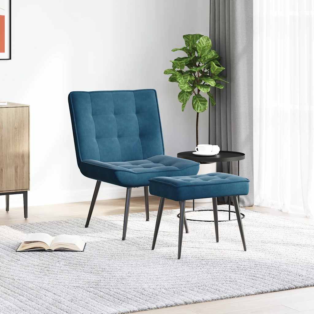 Relaxing chair with stool blue velvet