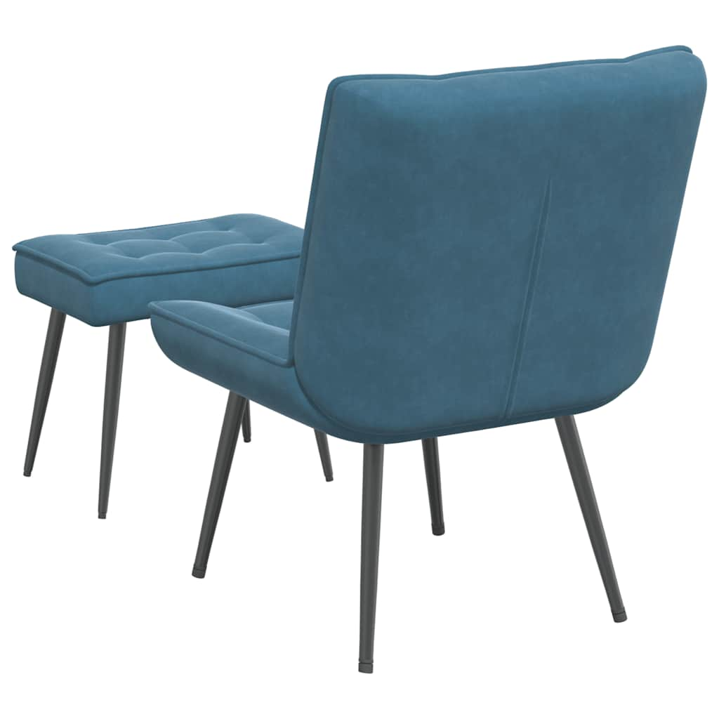 Relaxing chair with stool blue velvet