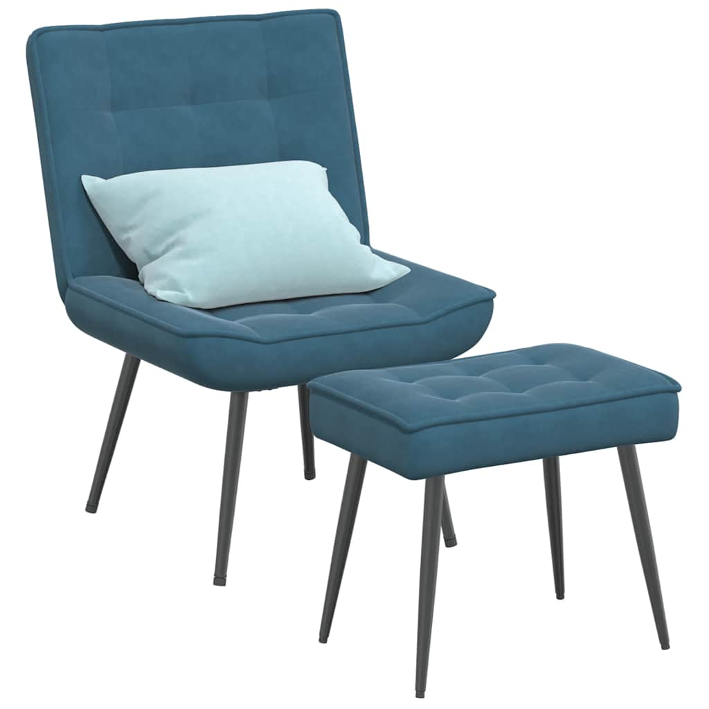 Relaxing chair with stool blue velvet