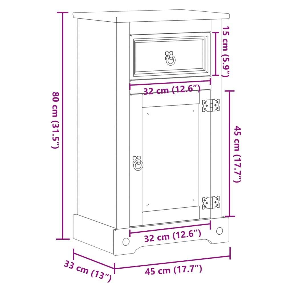 Bathroom cabinet Corona 45x33x80 cm solid pine wood