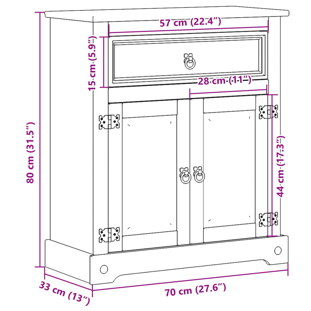 Bathroom cabinet Corona 70x33x80 cm solid pine wood