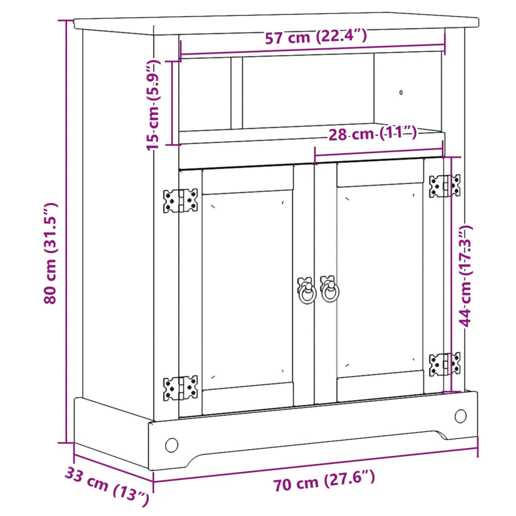 Bathroom cabinet Corona 70x33x80 cm solid pine wood