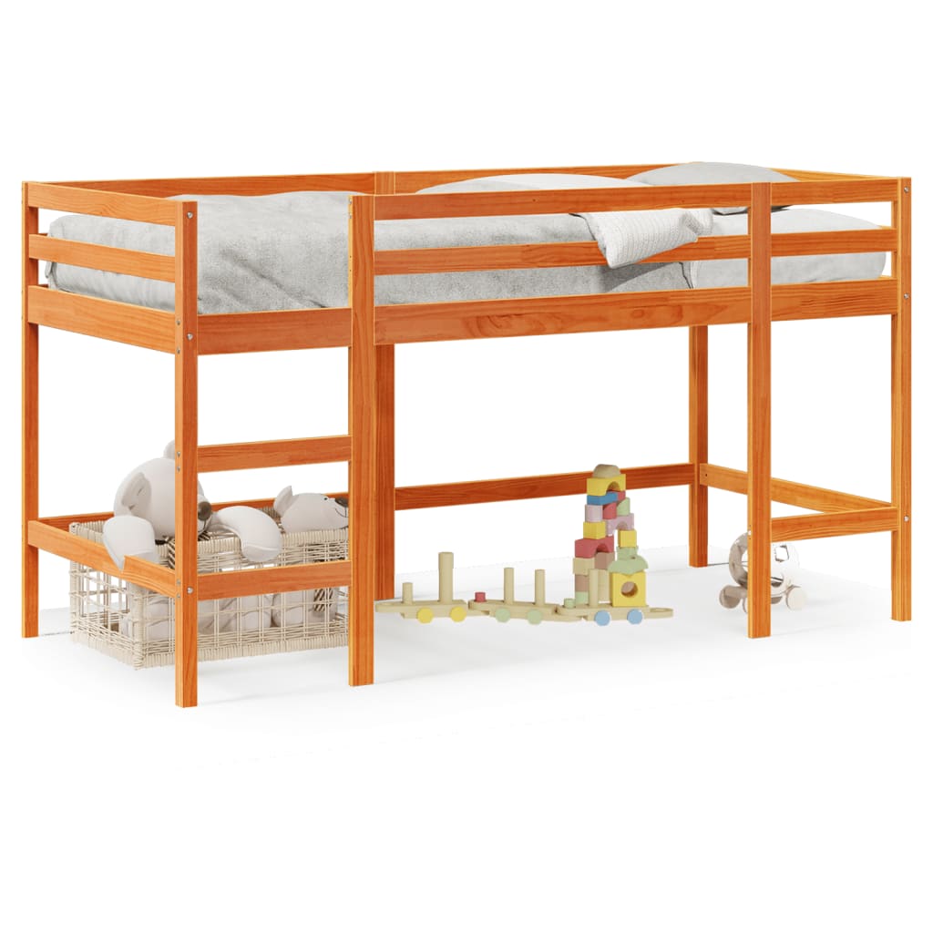 Children's loft bed with ladder wax brown 80x200cm solid pine wood