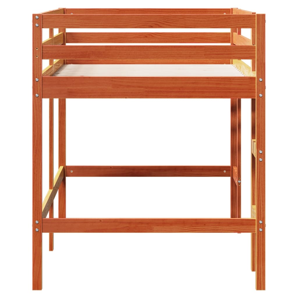 Children's loft bed with ladder wax brown 80x200cm solid pine wood