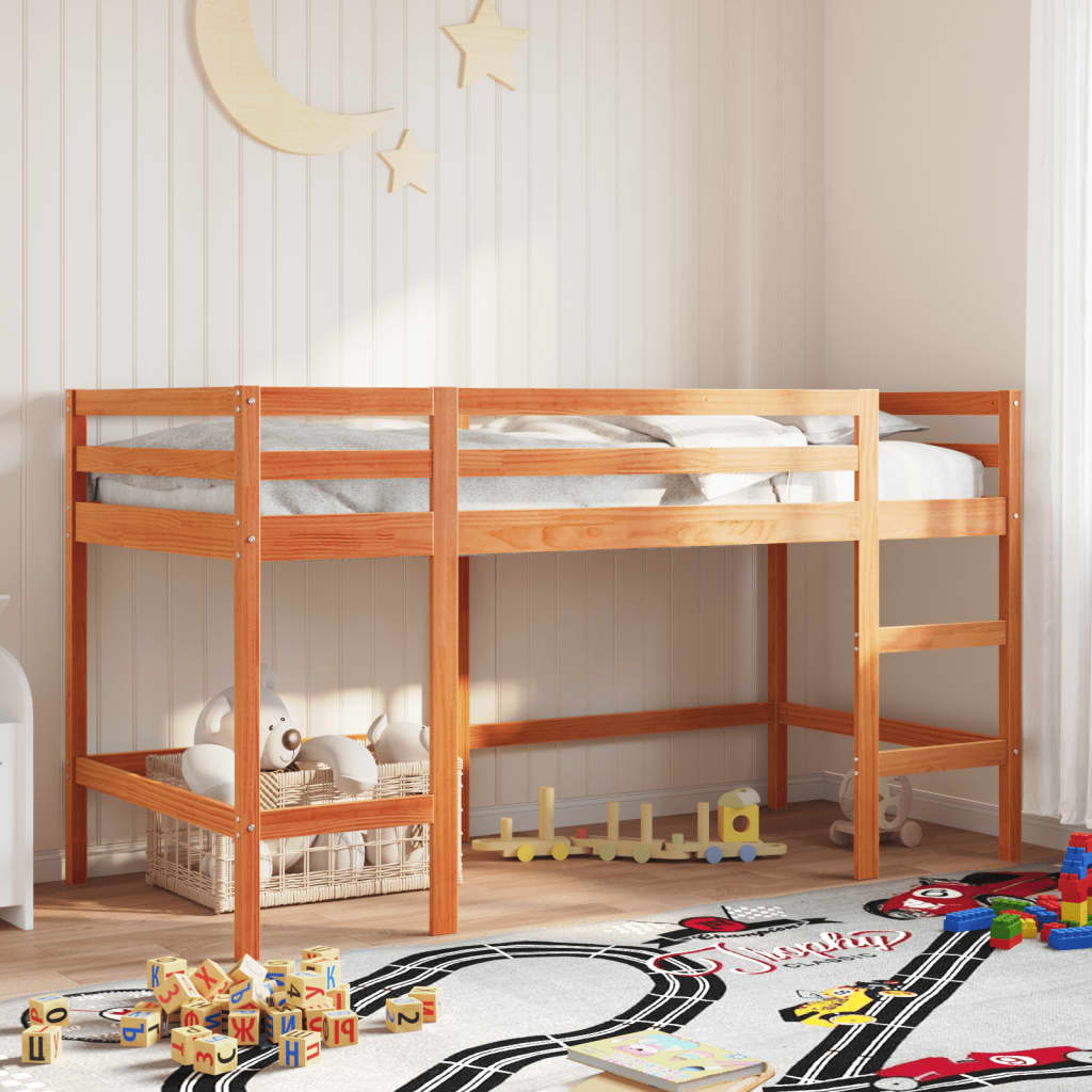 Children's loft bed with ladder wax brown 80x200cm solid pine wood