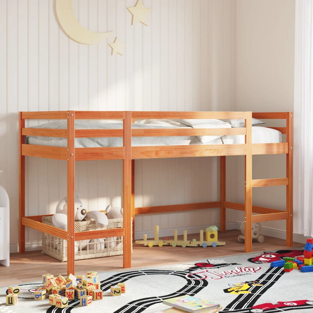 Children's loft bed with ladder wax brown 90x200cm solid pine wood