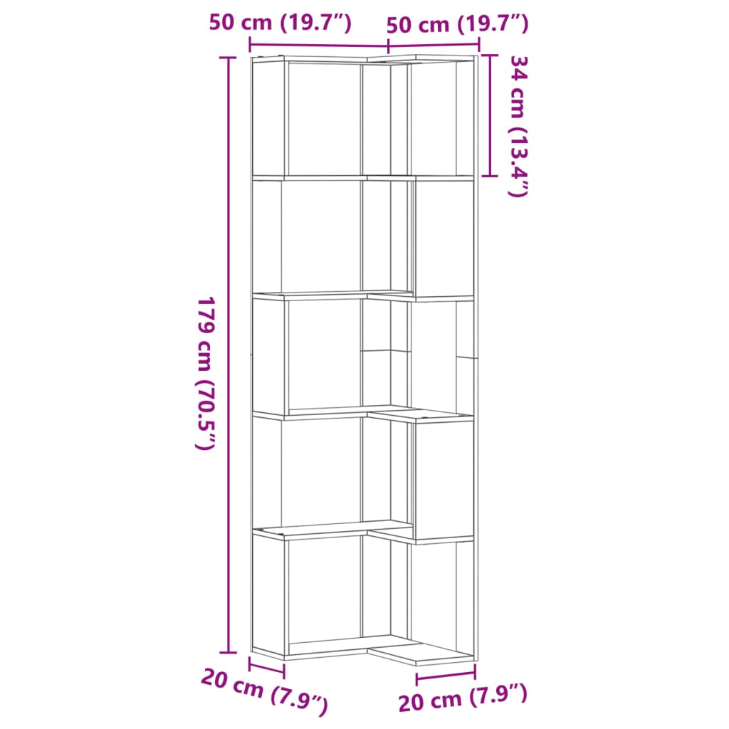 Eck-Bücherregal 5 Böden Weiß 50x50x179 cm Holzwerkstoff