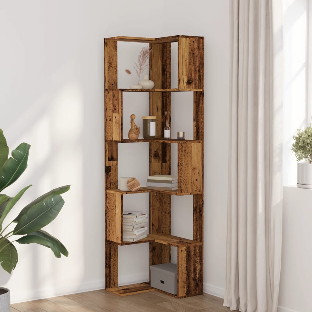 Eck-Bücherregal 5 Böden Altholz-Optik 50x50x179cm Holzwerkstoff