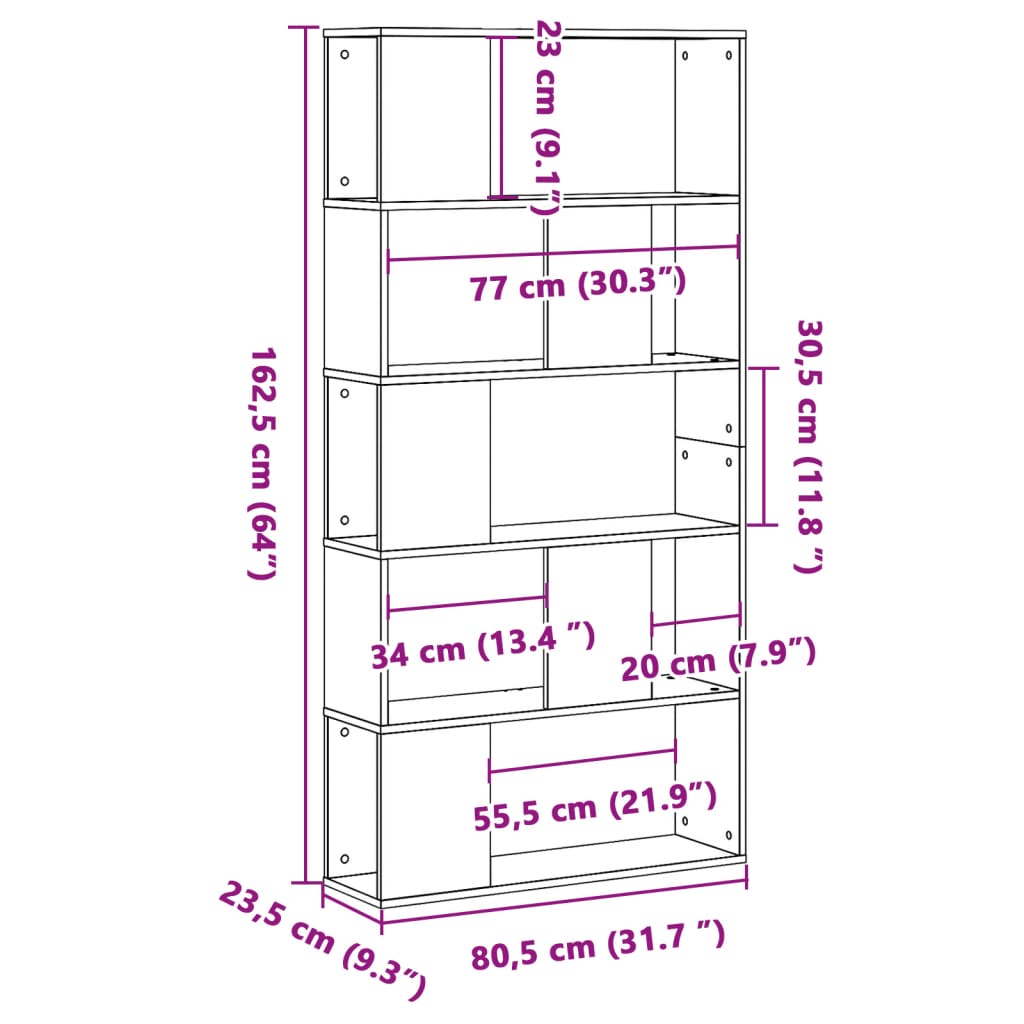 Bookcase 5 Shelves Black 80.5x23.5x162.5 cm Wood Material