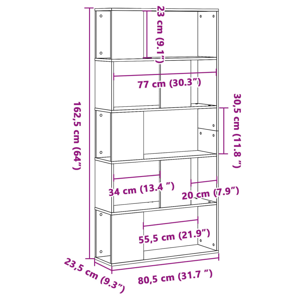 Bücherregal 5 Böden Räuchereiche 80,5x23,5x162,5 Holzwerkstoff