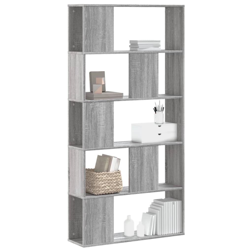 Bookcase 5 Shelves Grey Sonoma 80.5x23.5x162.5 Wood Material