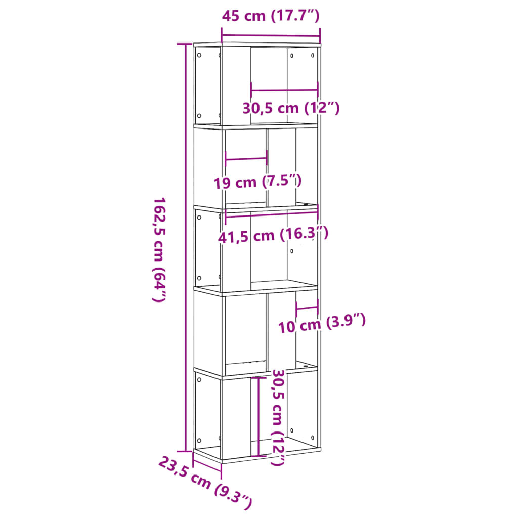 Bücherregal 5 Böden Weiß 45x23,5x162,5 cm Holzwerkstoff