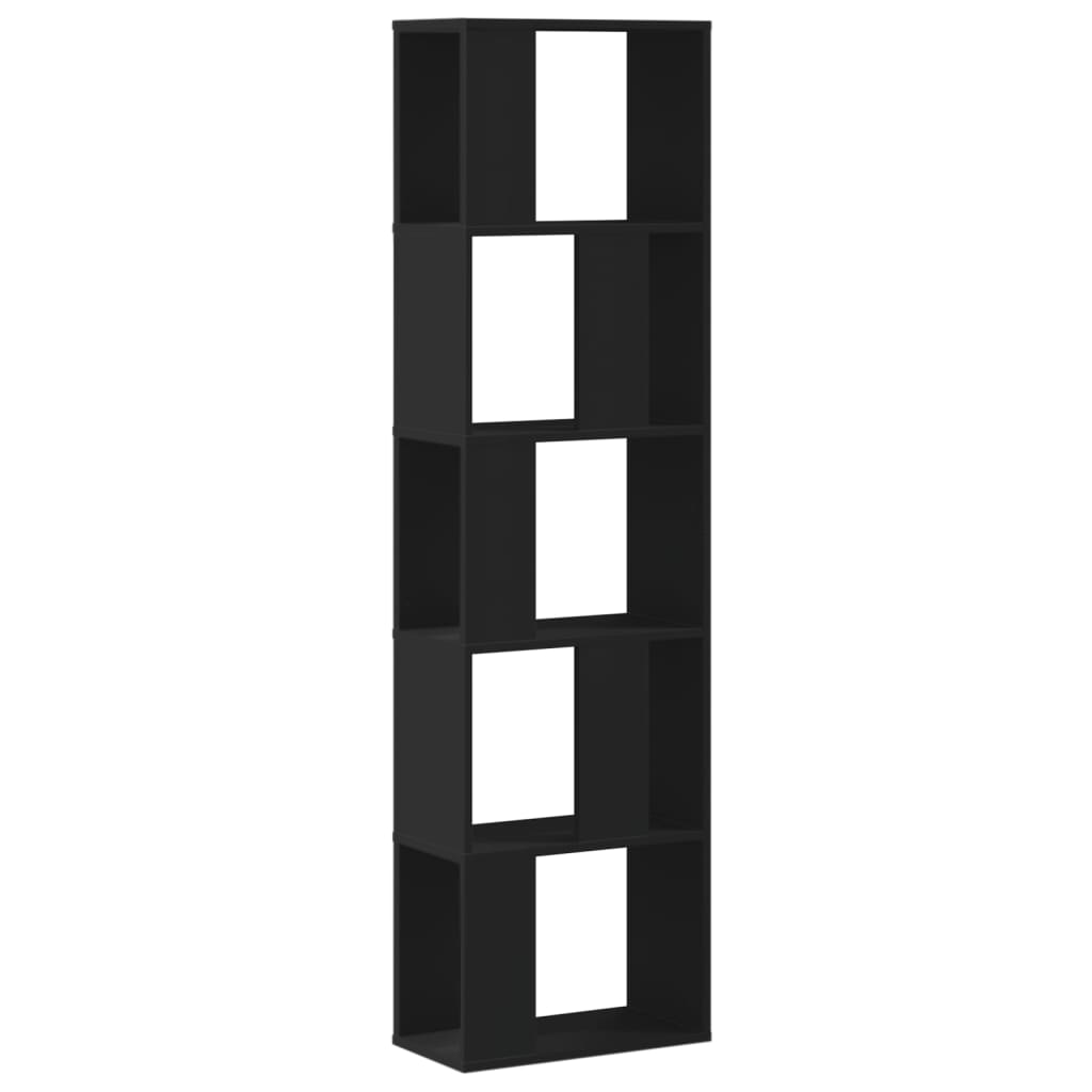 Bookcase 5 Shelves Black 45x23.5x162.5 cm Wood Material