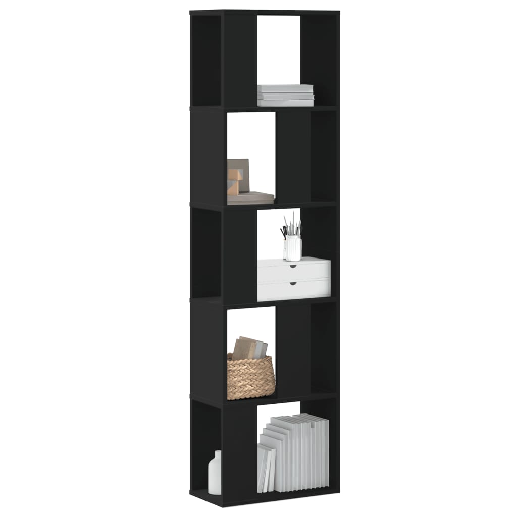 Bookcase 5 Shelves Black 45x23.5x162.5 cm Wood Material