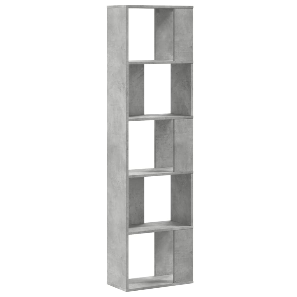 Bookcase 5 Shelves Concrete Grey 45x23.5x162.5 cm Wood Material