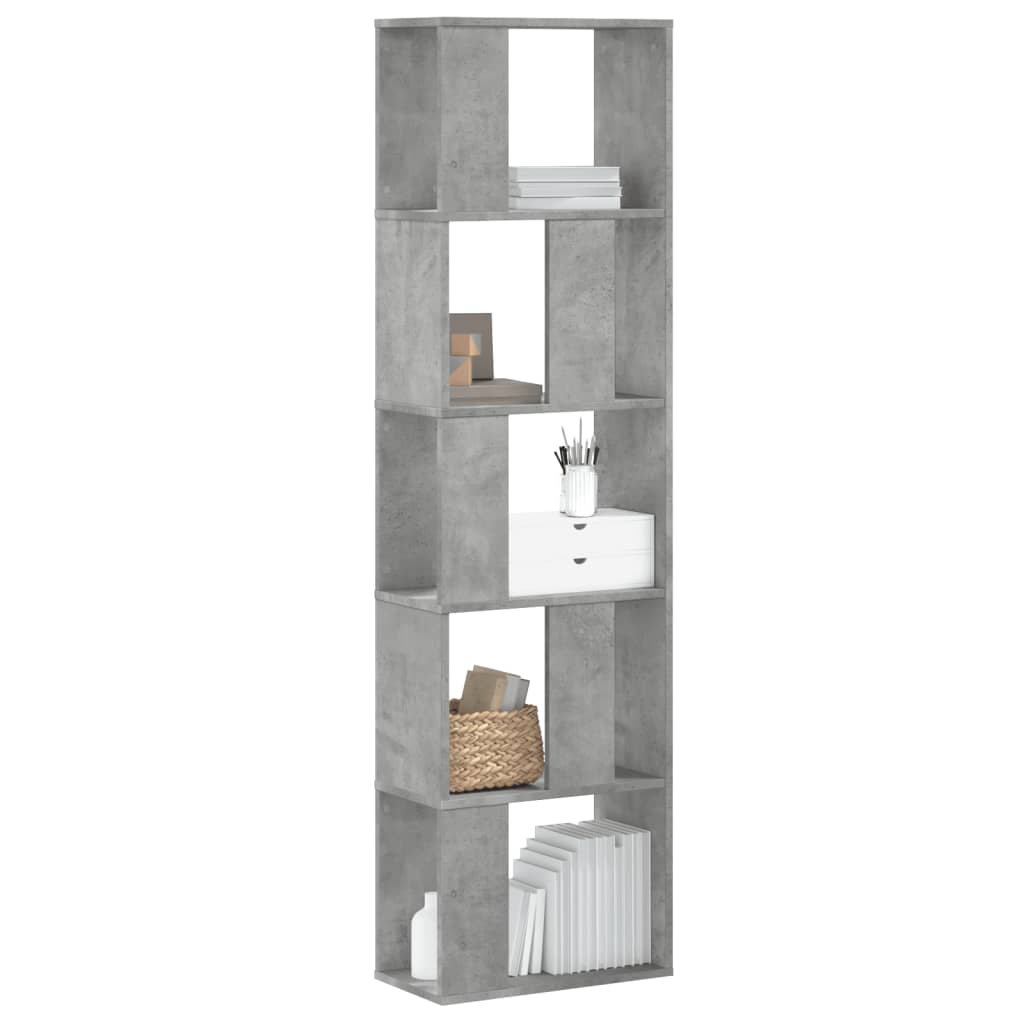 Bookcase 5 Shelves Concrete Grey 45x23.5x162.5 cm Wood Material