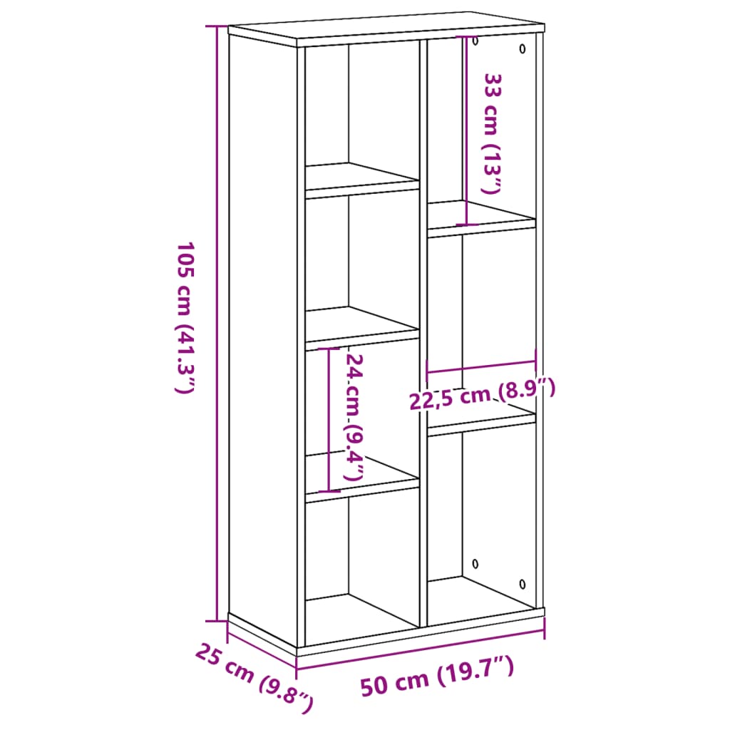 Bookshelf Concrete Grey 50x25x105 cm Wood Material