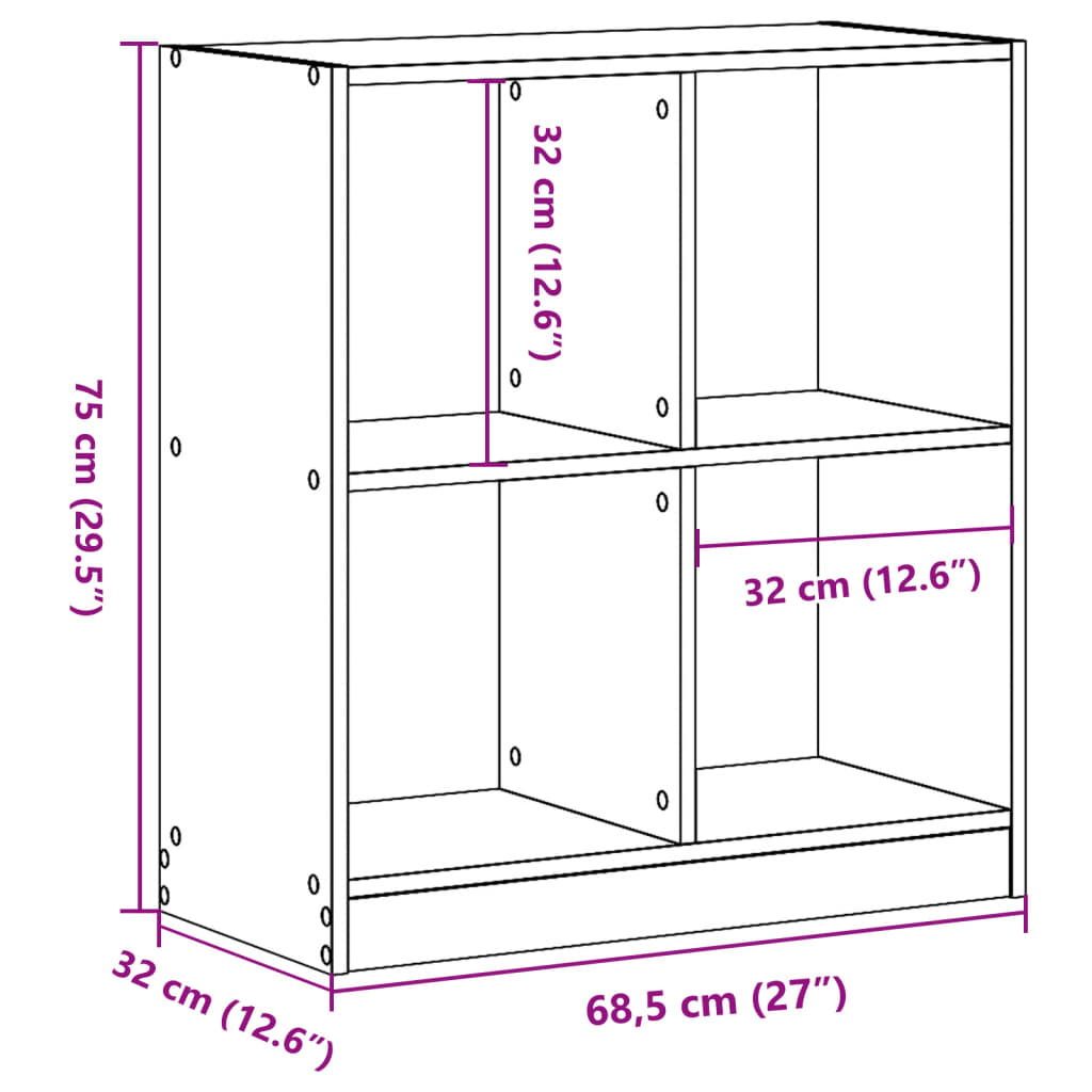 Bookshelf Black 68.5x32x75 cm Wood Material