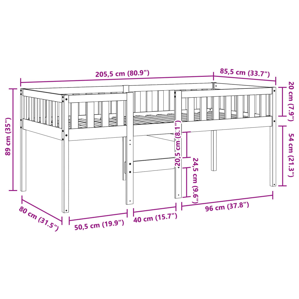 Children's bed without mattress 80x200 cm solid pine wood