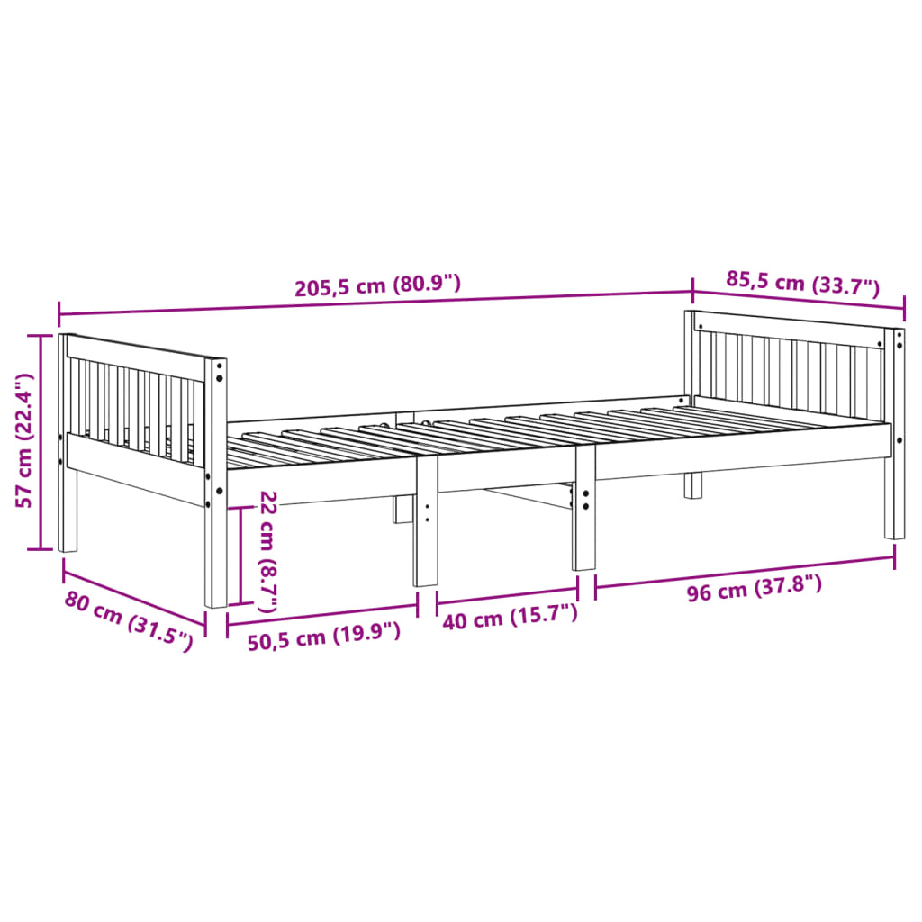 Children's bed without mattress 80x200 cm solid pine wood