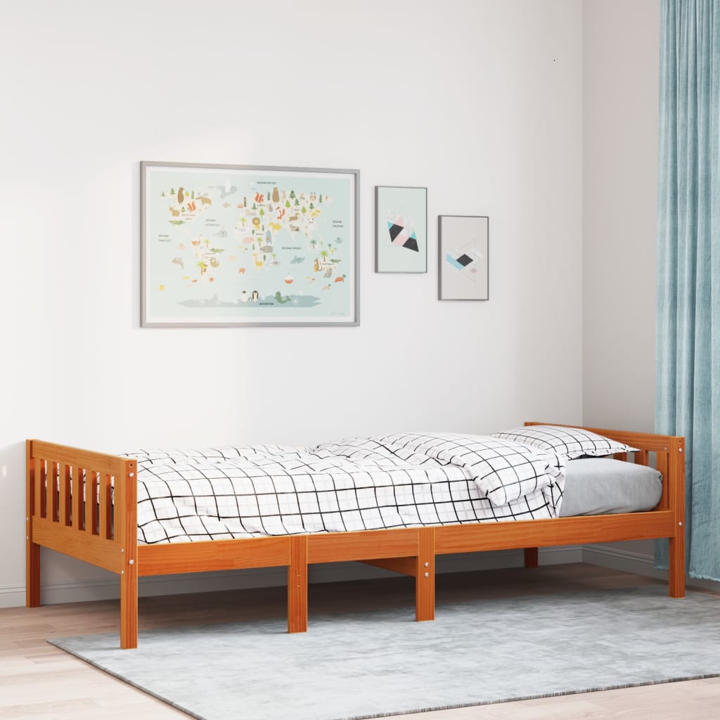 Children's bed without mattress wax brown 80x200 cm solid pine wood