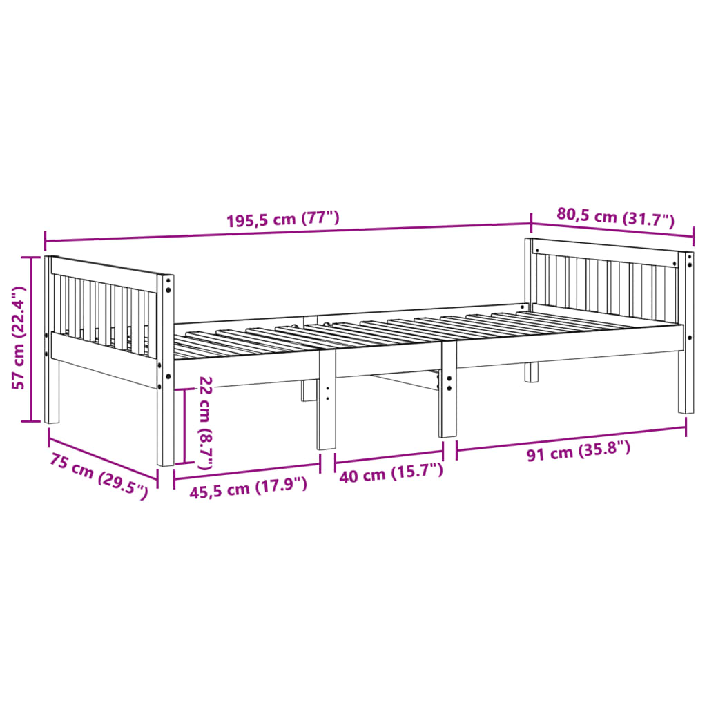 Children's bed without mattress white 75x190 cm solid pine wood