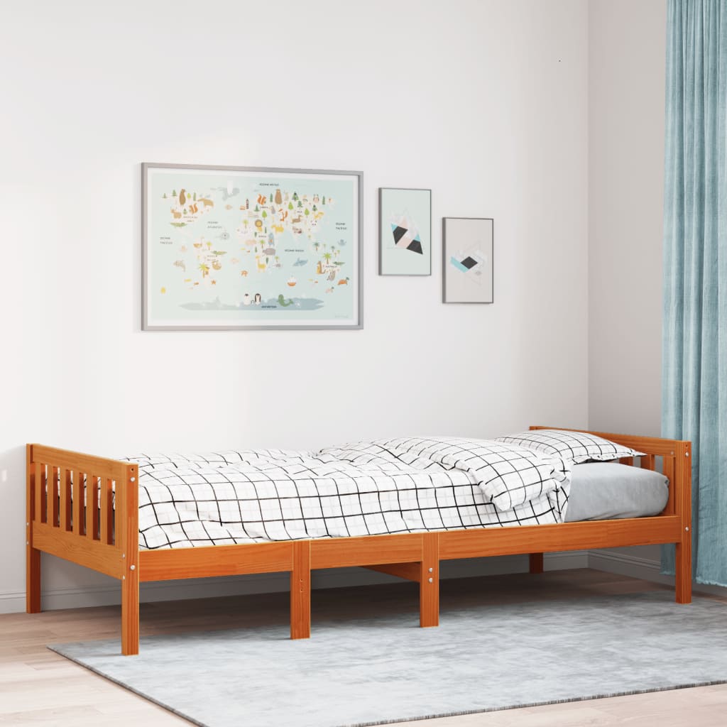 Children's bed without mattress wax brown 75x190 cm solid pine wood