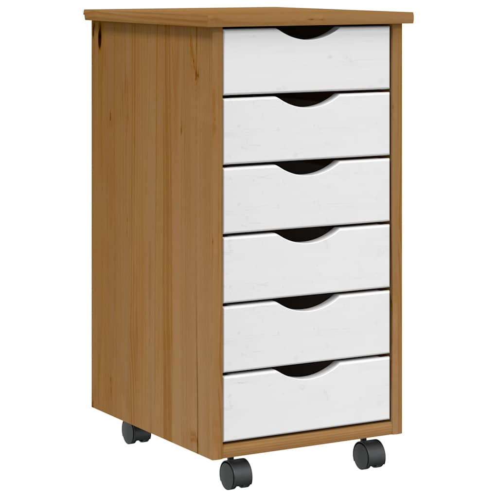 Rolling Cabinet with Drawers MOSS Honey Brown Solid Pine