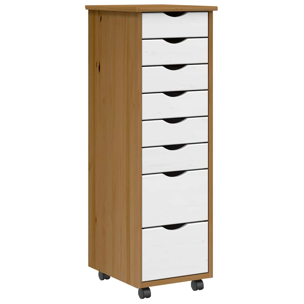 Rolling Cabinet with Drawers MOSS Honey Brown Solid Pine