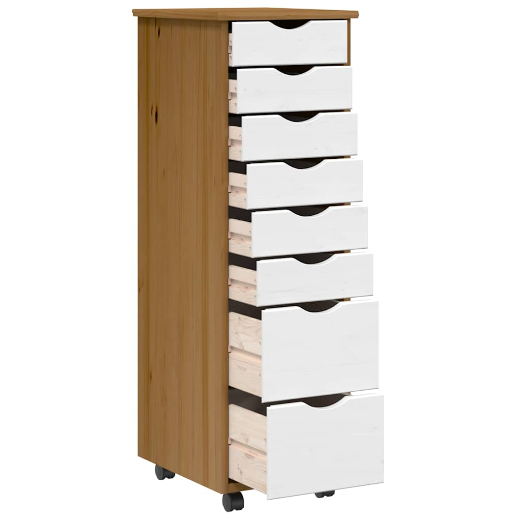 Rolling Cabinet with Drawers MOSS Honey Brown Solid Pine