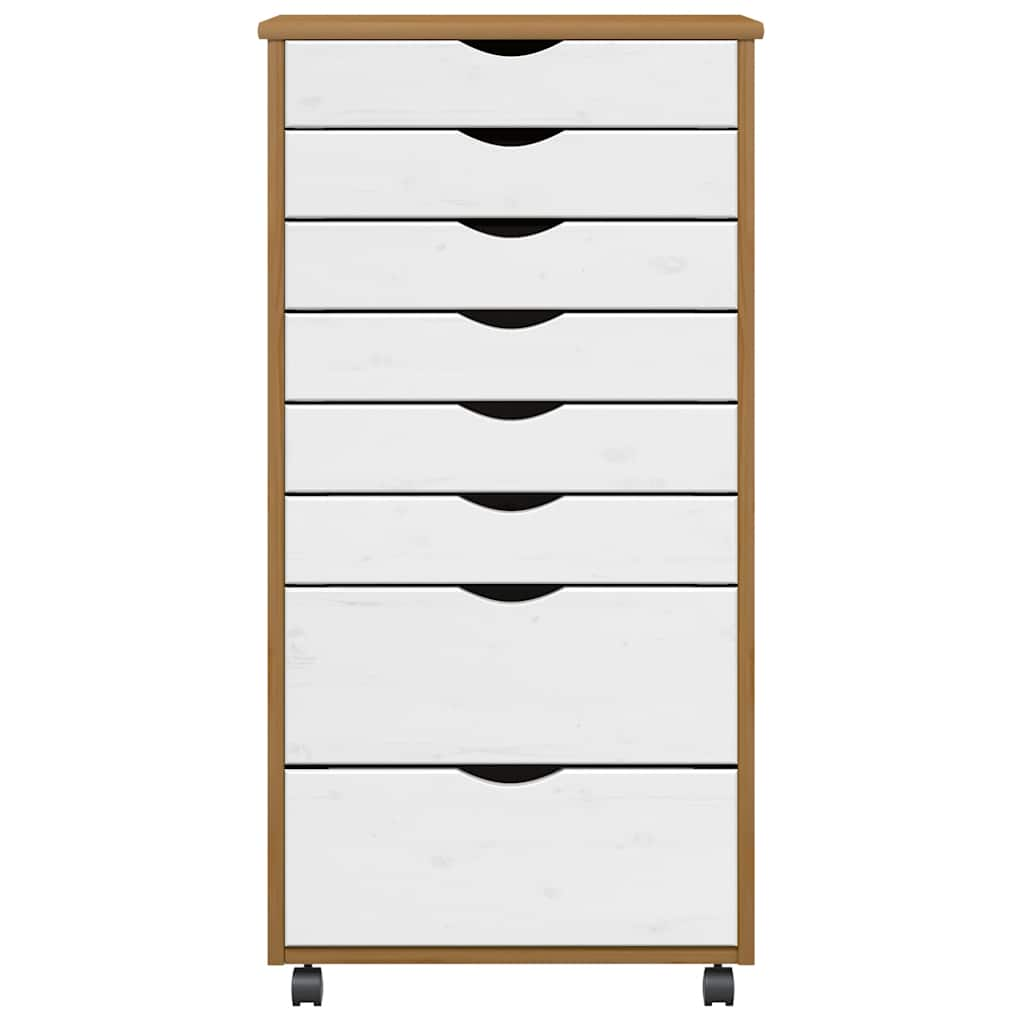 Rollschrank mit Schubladen MOSS Honigbraun Massivholz Kiefer