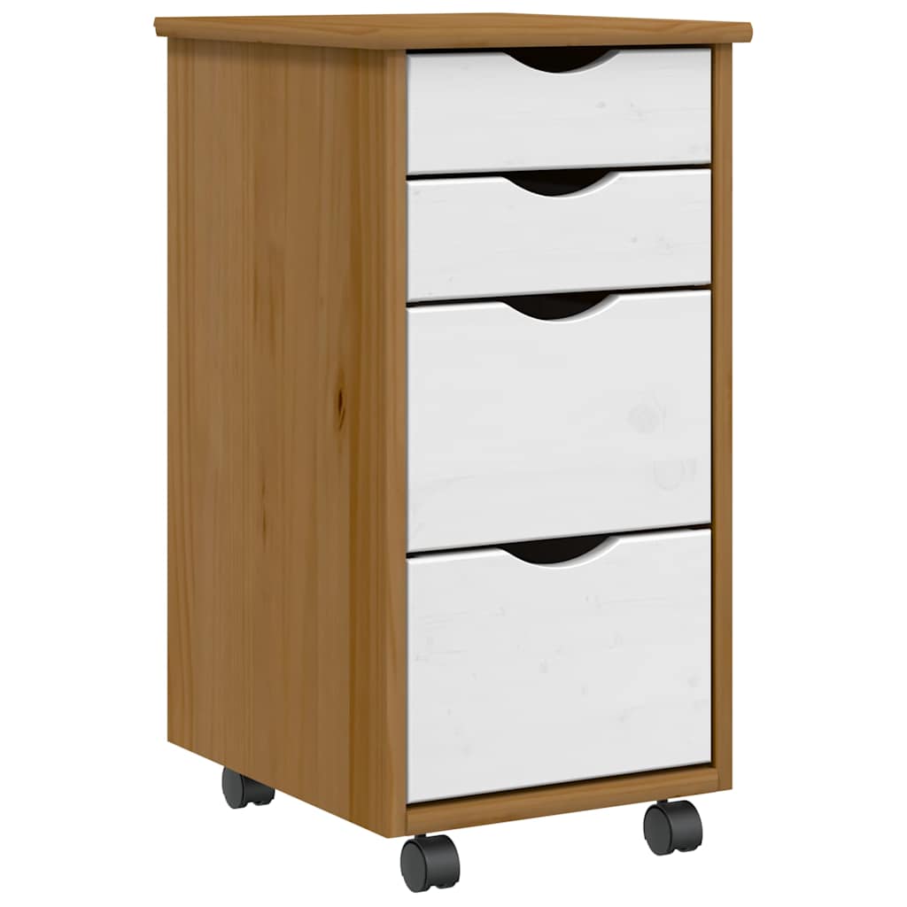 Rolling Cabinet with Drawers MOSS Honey Brown Solid Pine