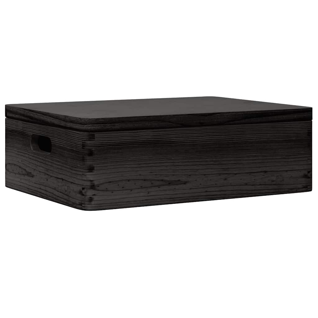 Wooden box with lid and handles Black 40x30x13 cm solid wood