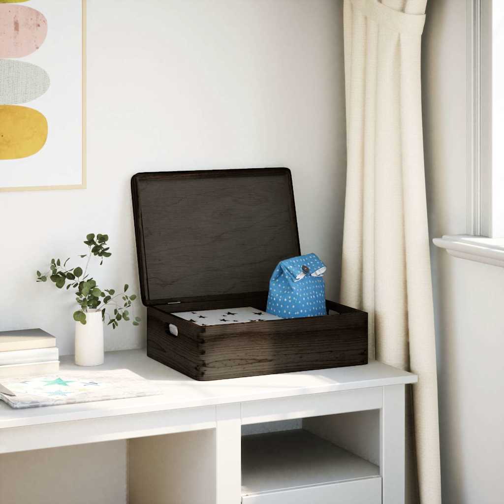 Wooden box with lid and handles Black 40x30x13 cm solid wood