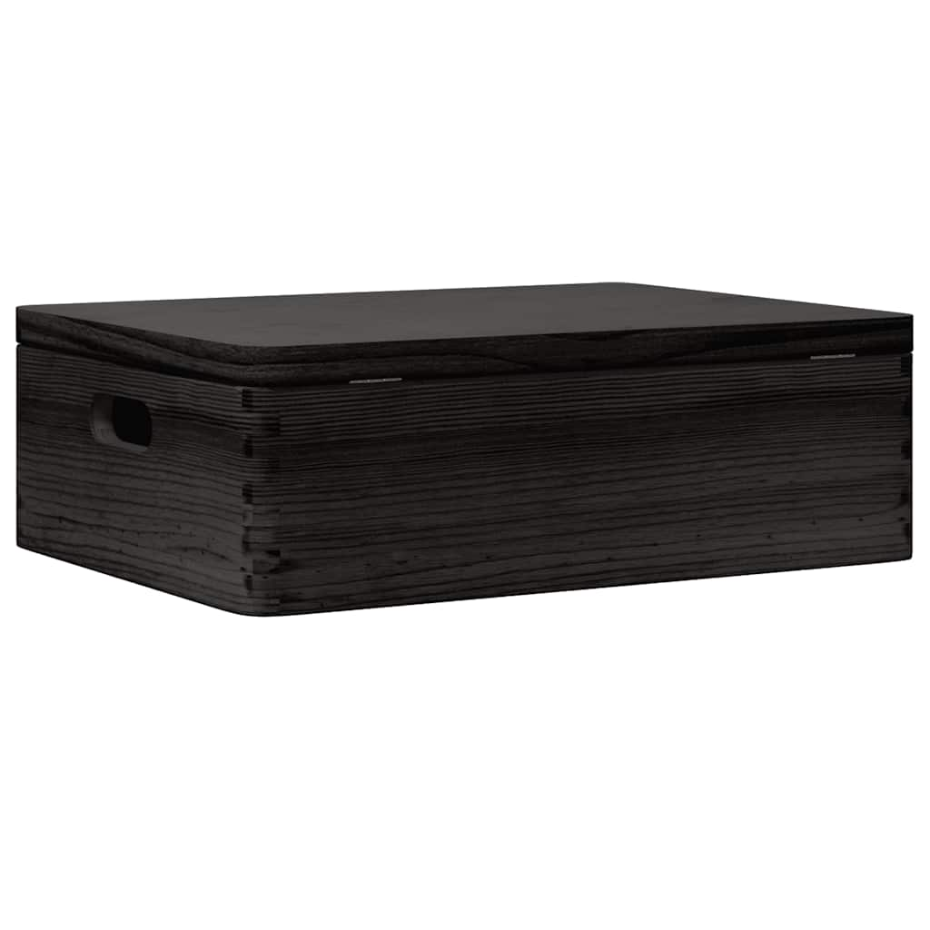 Wooden box with lid and handles Black 40x30x13 cm solid wood