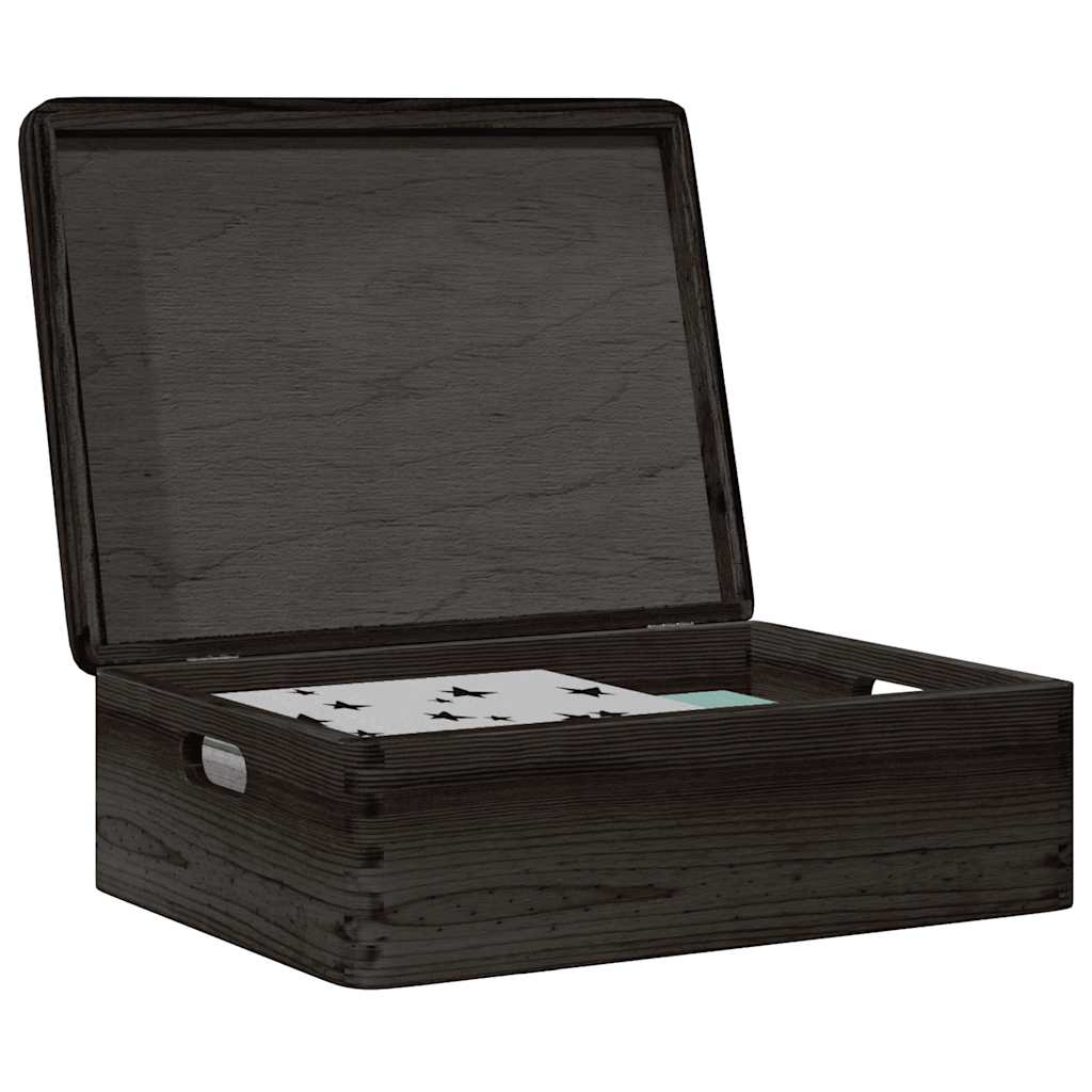 Wooden box with lid and handles Black 40x30x13 cm solid wood