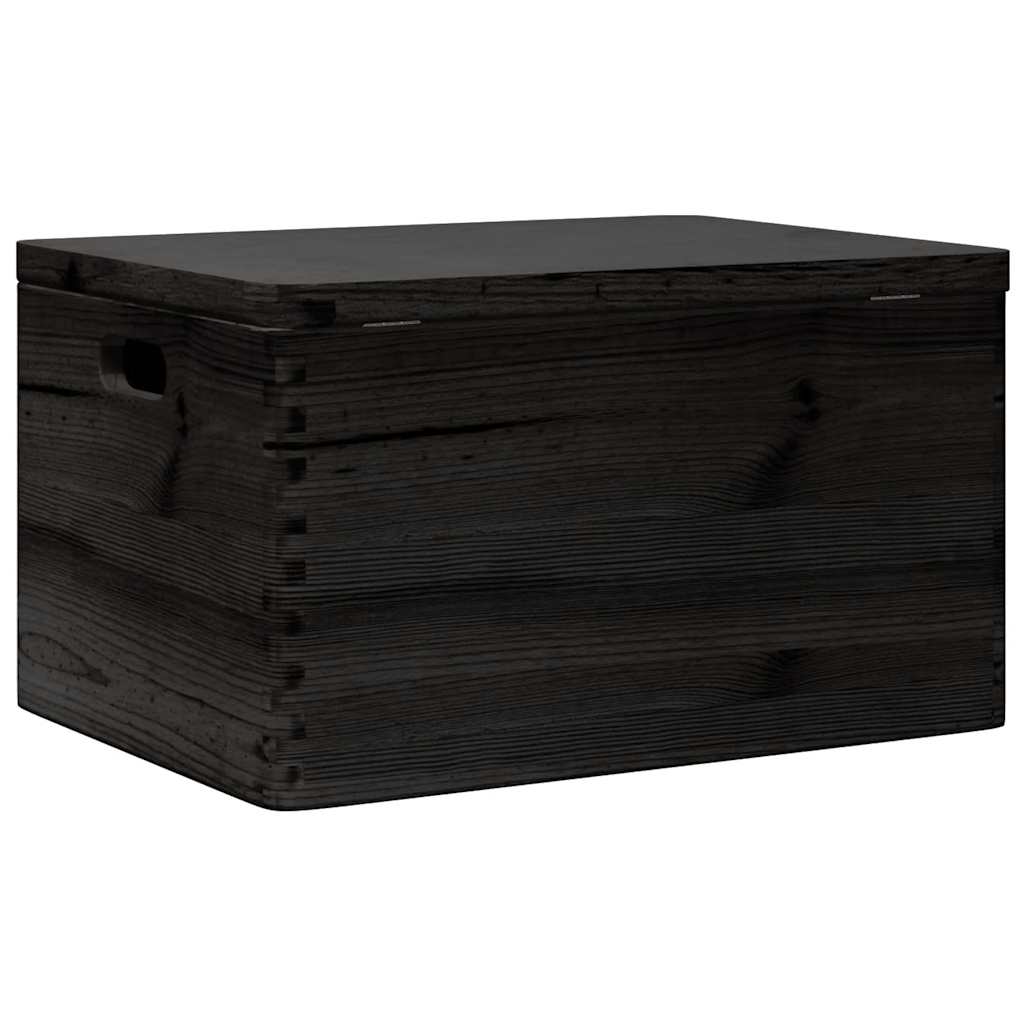 Holzkiste mit Deckel und Griffen Schwarz 40x30x23 cm Massivholz