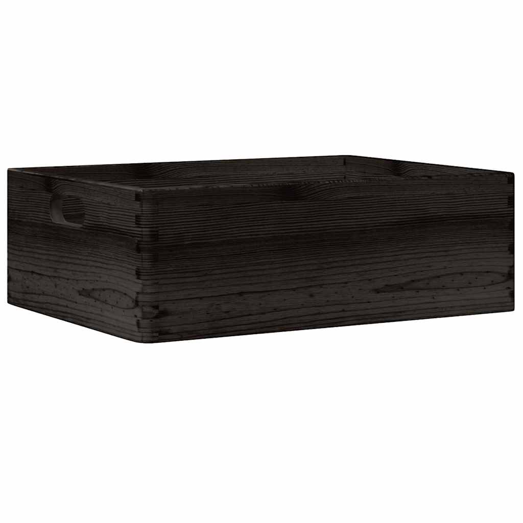 Wooden box with handles black 40x30x13 cm solid pine