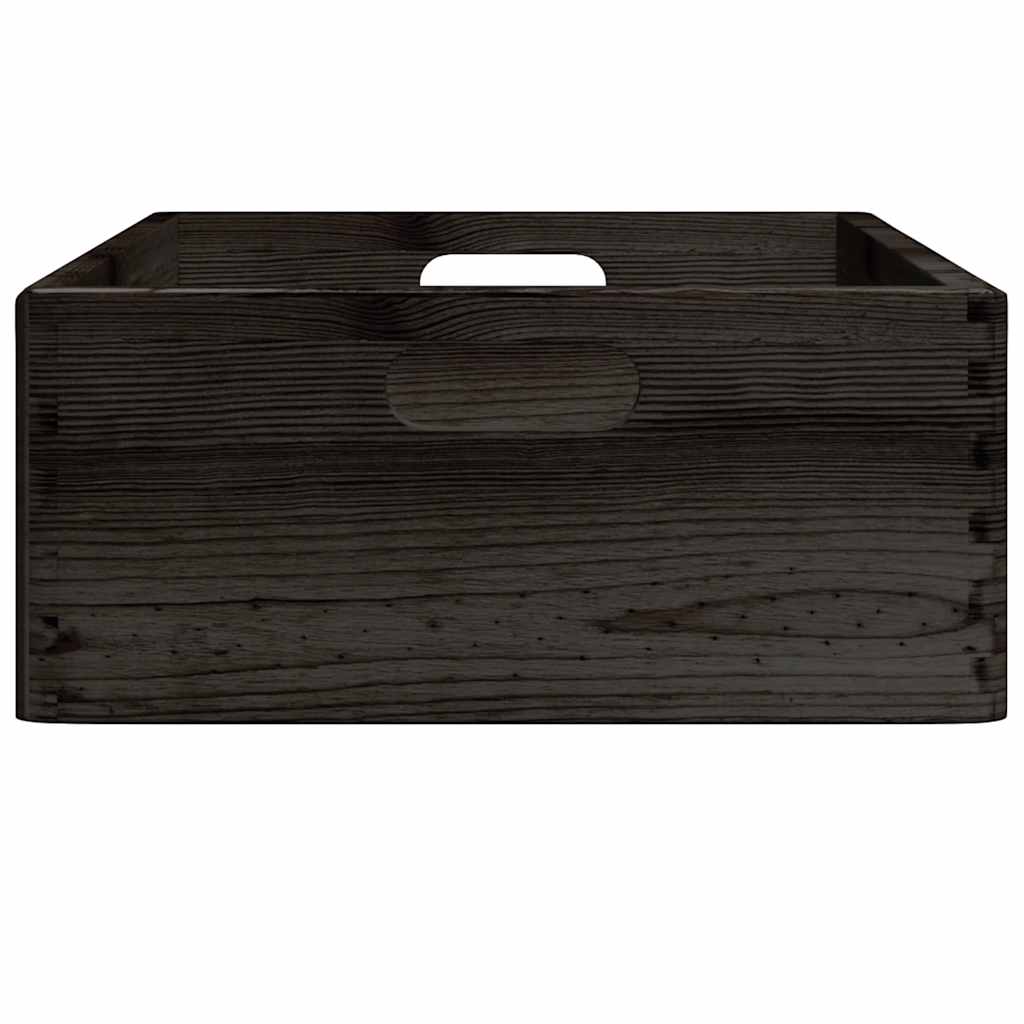 Wooden box with handles black 40x30x13 cm solid pine