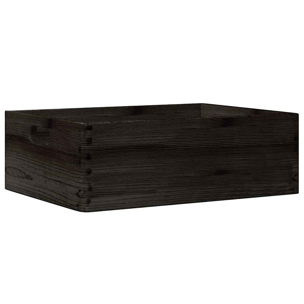 Wooden box with handles black 40x30x13 cm solid pine