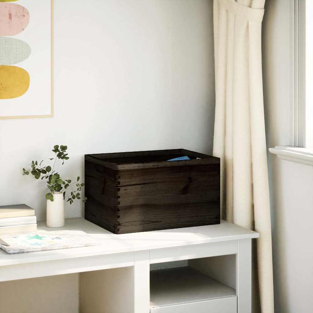 Wooden box with handles black 40x30x23 cm solid pine